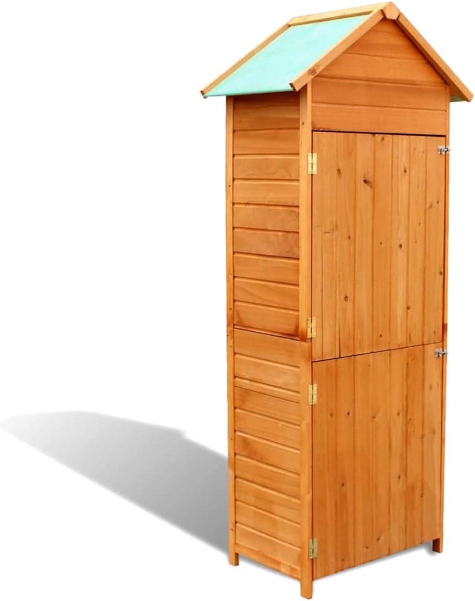 Tuinkast Hout - Buitenopslag Schuur - Gereedschap Opbergen - Waterafstotend Dak - 79 x 49 x 190 cm - Bruin