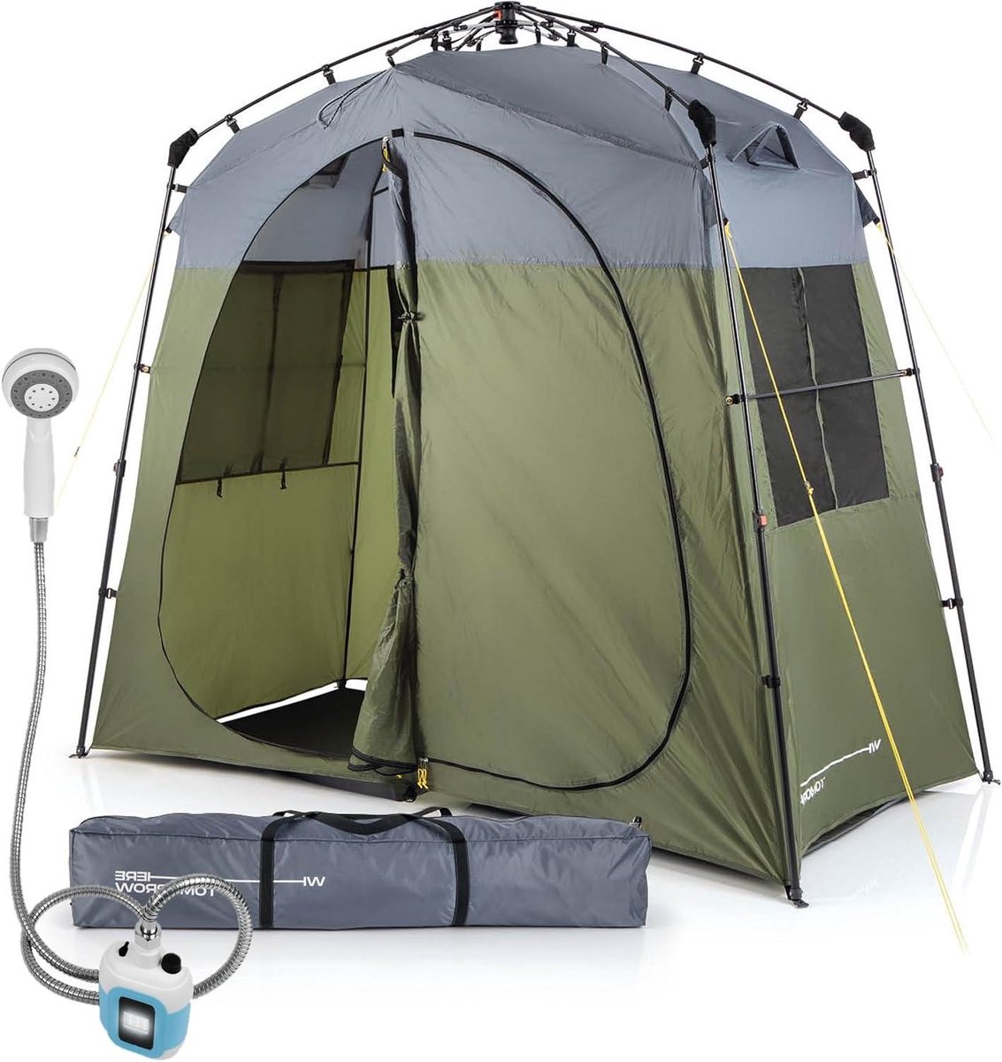 Douchetent met Douche - Toilettent Kleedcabine - Kamperen Outdoor - Dubbele Cabine - 240 x 120 x 210 cm - Groen