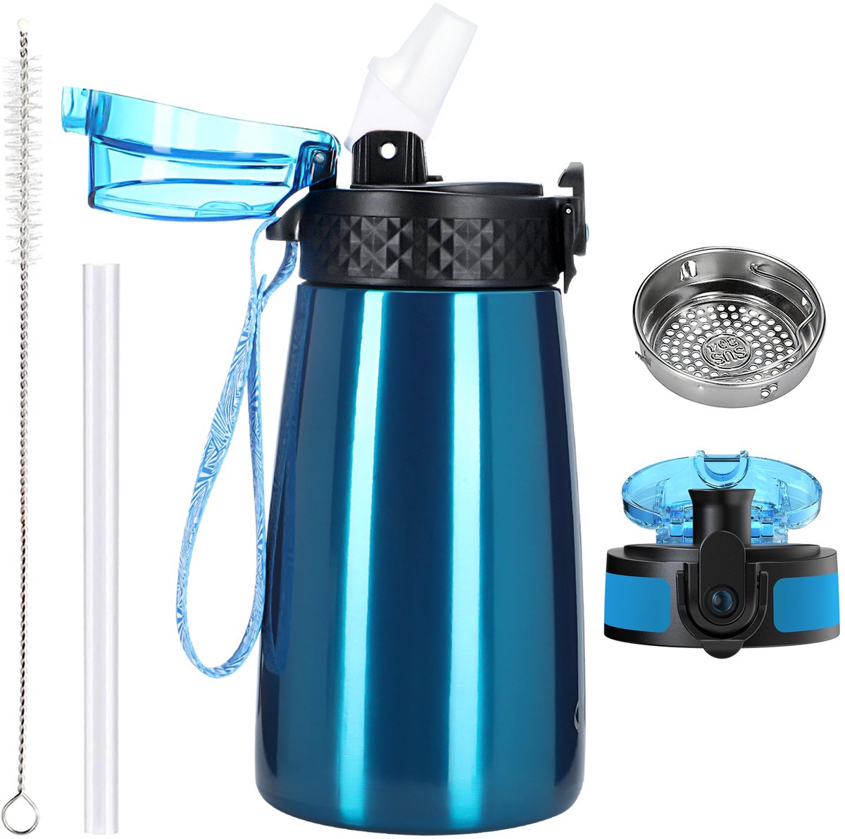 SnelShoppen - 350 ml Roestvrijstalen Waterfles voor Kinderen met Rietje - 2 Deksels - Metalen Vacuüm Geïsoleerde Drinkfles - Perfect voor School, Peut