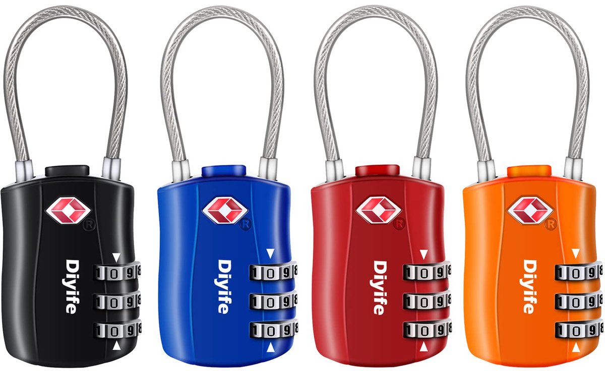 SnelShoppen - TSA Bagage Sloten - 4 Stuks Combinatie Sloten met 3 Cijfers - Veiligheidssloten voor Koffer, Reisbagage, Koffer en Meer - Zwart, Blauw,