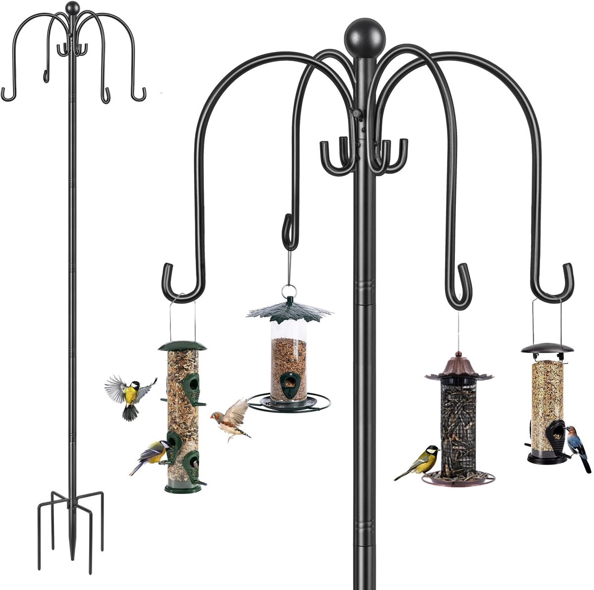 SnelShoppen - Vogelvoederpaal 223cm Extra Hoge Vogelvoederstation Vrijstaand Heavy Duty met Dubbele Herdershaken voor Tuin en Buiten