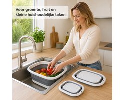 3-delige Opvouwbare Teilenset 3, 5 en 10 Liter – Afwasteilen en Wasbakken – Ruimtebesparend – Grijs/Wit