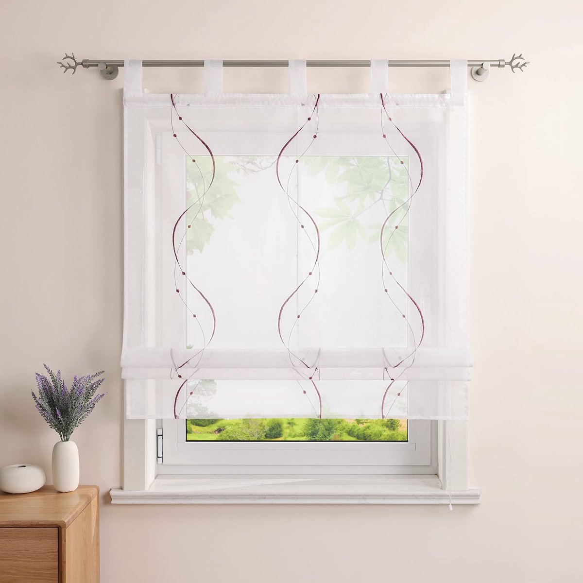SnelShoppen - Vouwgordijn met Lussen, Geborduurd Violet 120x140cm, Perfect voor Woonkamer, Slaapkamer en Keuken