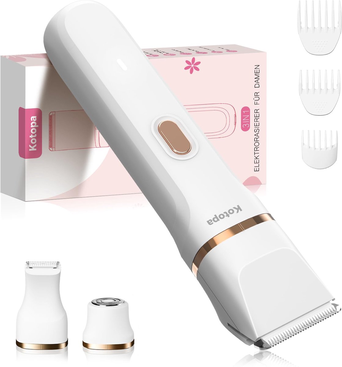 SnelShoppen - Intiem Scheerapparaat voor Vrouwen met 3 Opzetstukken voor Gezicht, Benen en Intieme Zones - Draadloos, Wit, Ergonomisch en Compact voor