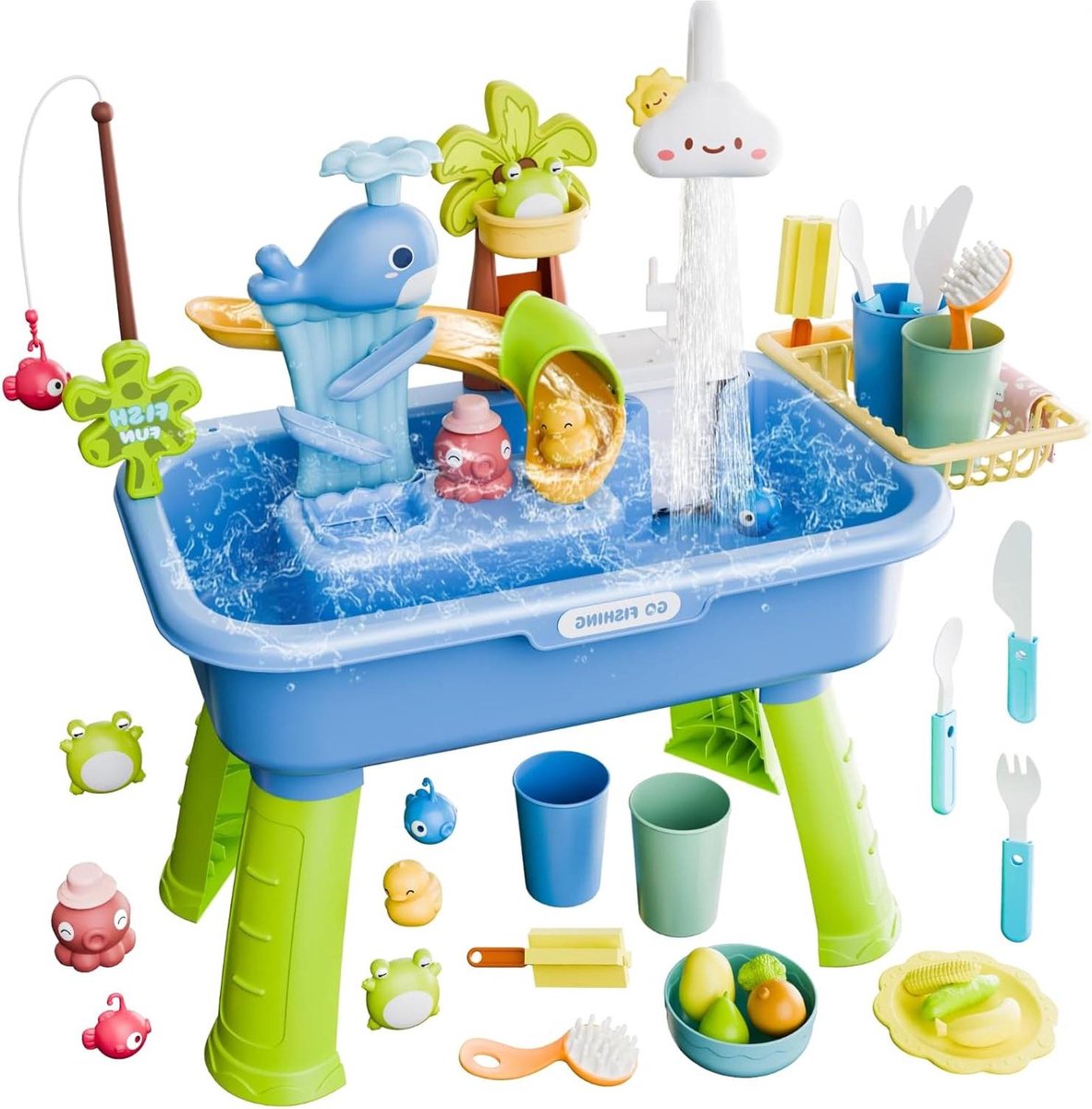 Watertafel Kinderen - Speelspoelbak Sensorisch - Buitenspelen Tuin - 4-in-1 Activiteiten - 54 x 29 x 53 cm - Wit