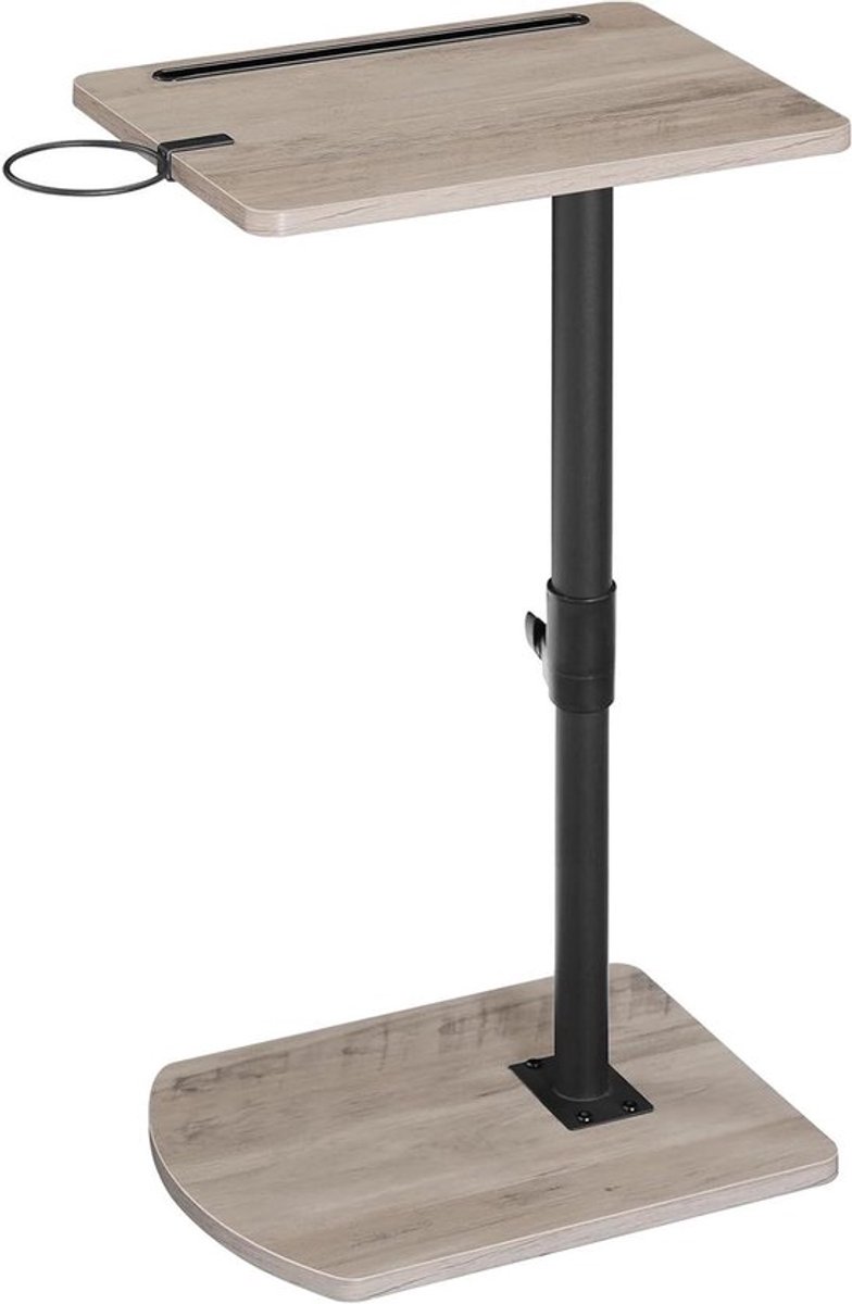 C-vormige bijzettafel met hoogteverstelling en bekerhouder - Greige en Zwart - 360° draaibaar - Voor bank of bed - Verstelbaar van 45-78 cm