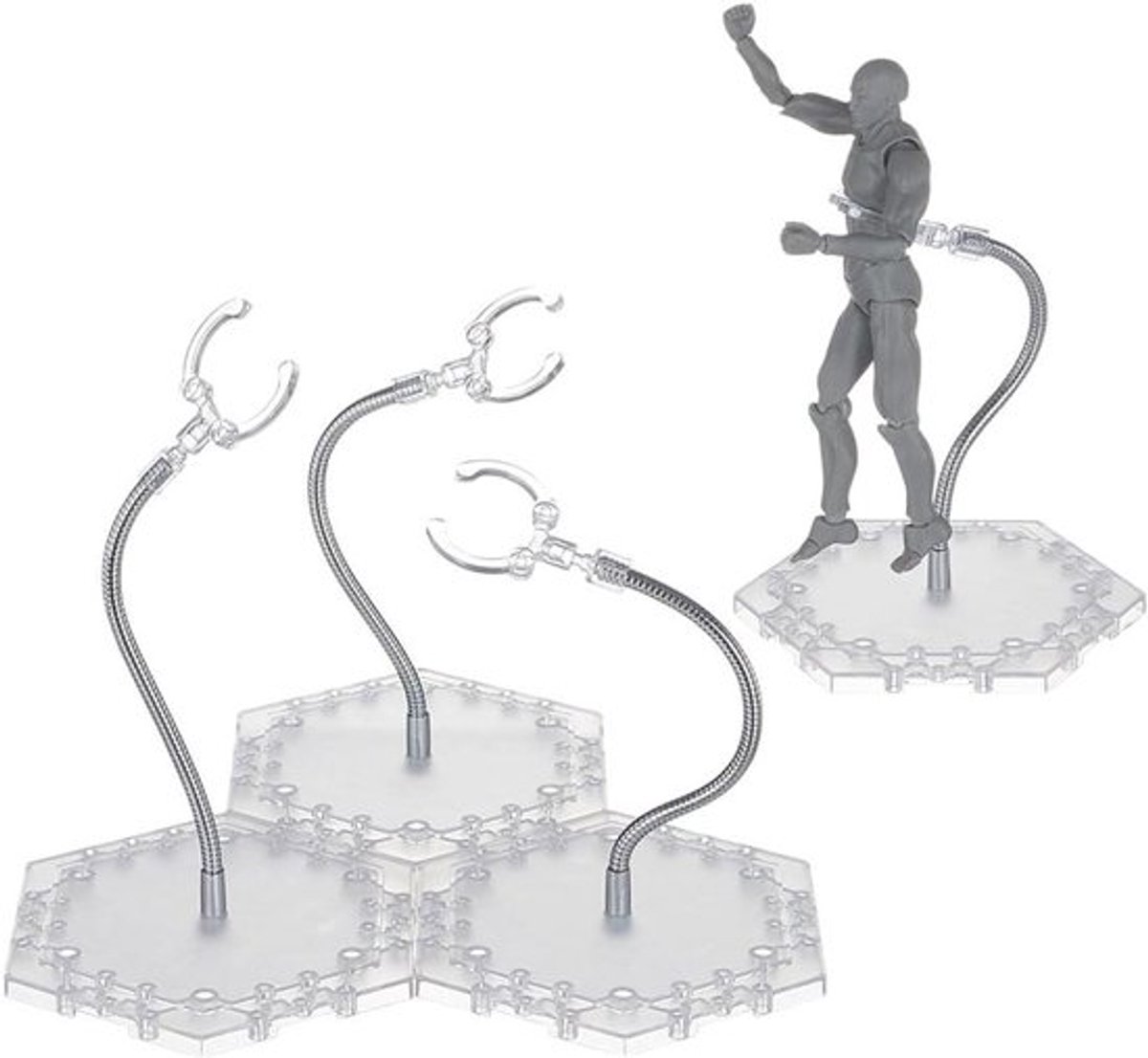 Verstelbare Pop Stand Houder | Zeshoekige Basis | Actiefiguur Display | Buigbare Legering Steun Arm | Duurzame Plastic Basis | Taille Model Support | 4 Sets