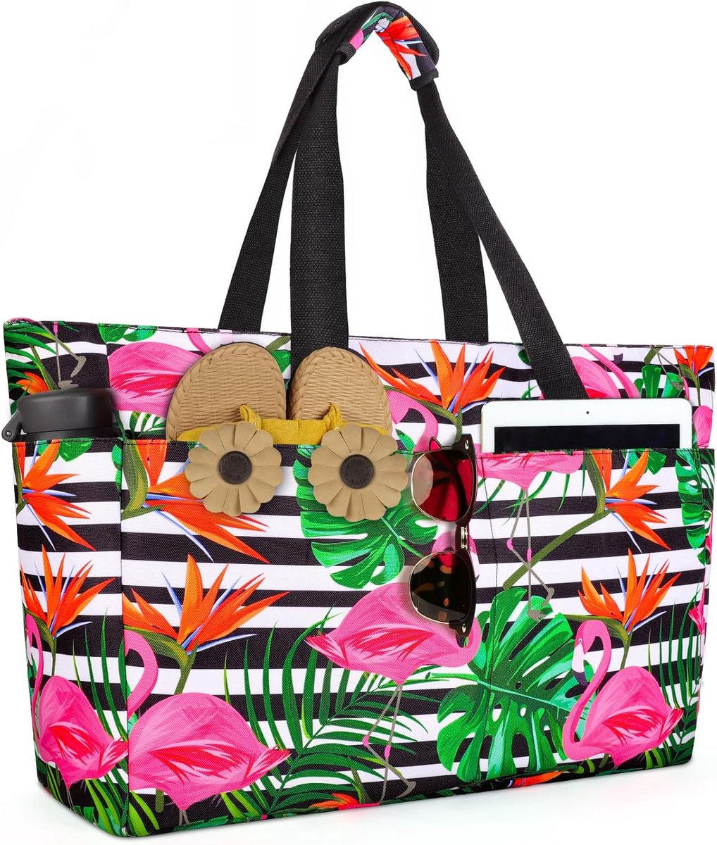 SnelShoppen - Extra Grote Waterdichte Strandtas voor Dames - Lichtgewicht Opvouwbare Zwemtas met Rits en Nat Vak - Rood - XX-Large