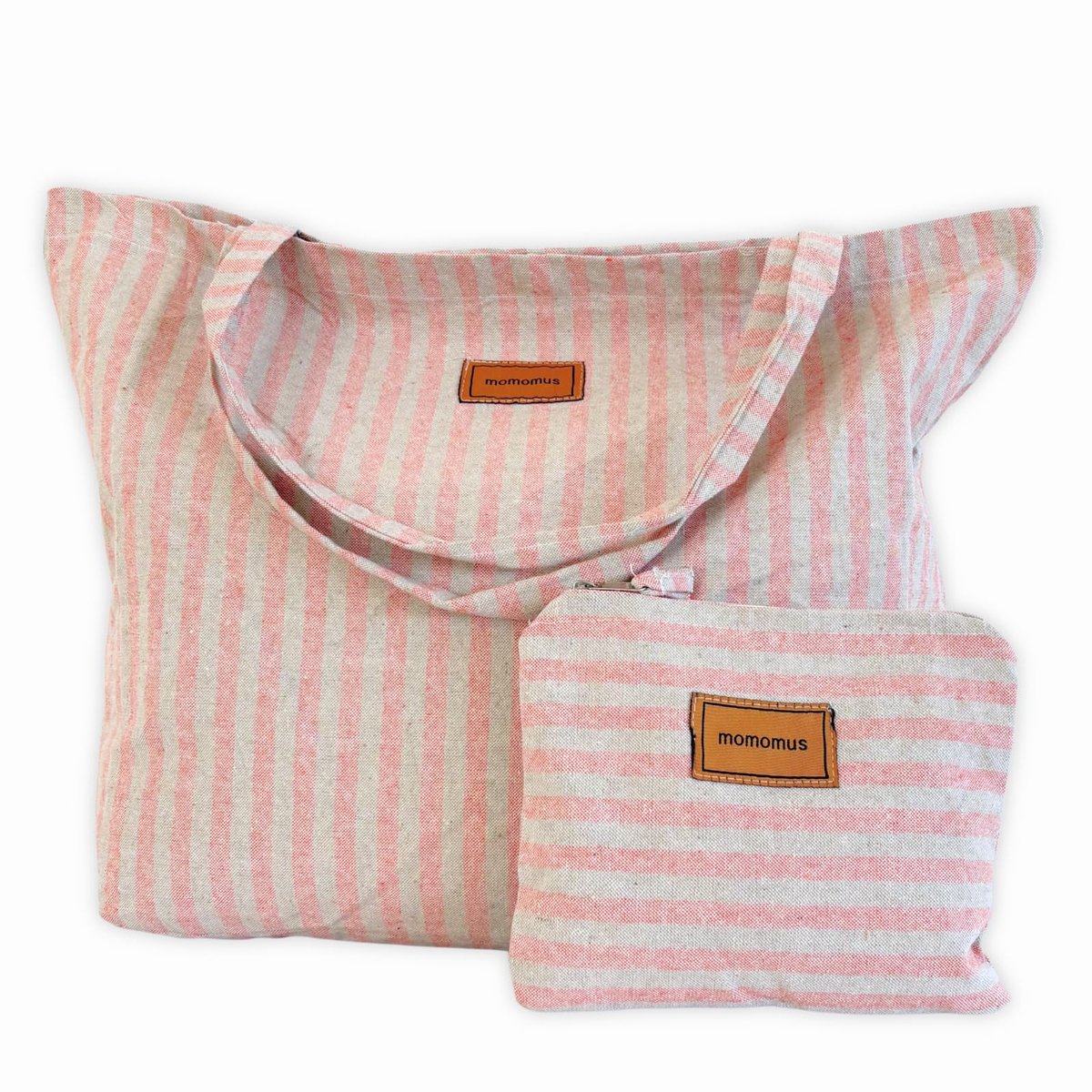 SnelShoppen - XXL Strandtas voor Dames - 100% Gerecycled Katoen - Oranje - Inclusief Bijpassende Handtas - Opvouwbare Grote Strandtas voor Zomer, Zwem