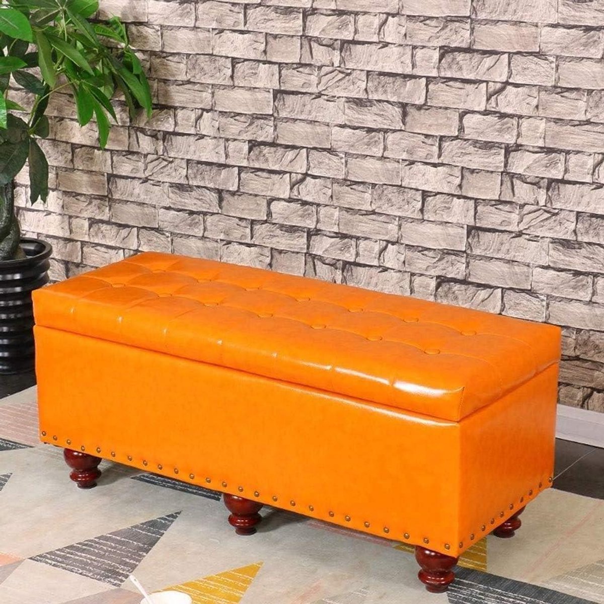Dekenkist Opbergbank - Opbergkruk Pedenstal - Schoenen en Kleding Opbergen - PU-imitatieleer Zitting - L100×H43×W40cm - Bruin
