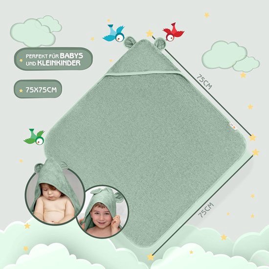 Zachte en dikke babyhanddoek met capuchon, 100% bamboe, 75 x 75 cm, voor een comfortabele uitstraling en warm gevoel van Merkloos — afbeelding 4