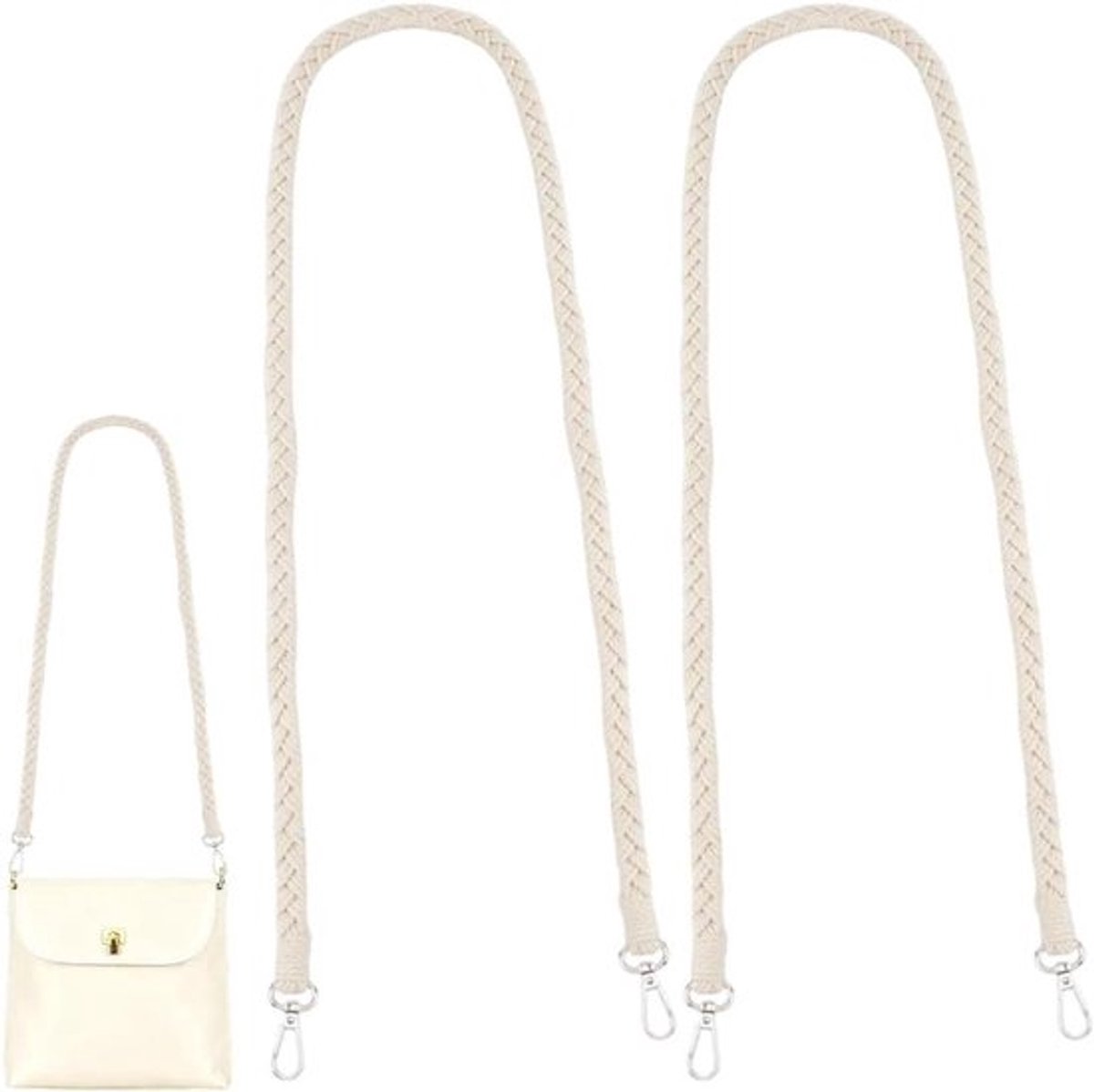 - Geweven Portemonnee Riem - Lederen - Dun - Wit - 46 Inch - Gevlochten - Bandjes - Crossbody Tas - Vervanging - Schouderkoord - Ketting - Sluitingen - Handtas Riem - Anti Verlies - Geschikt voor - 2 Stuks