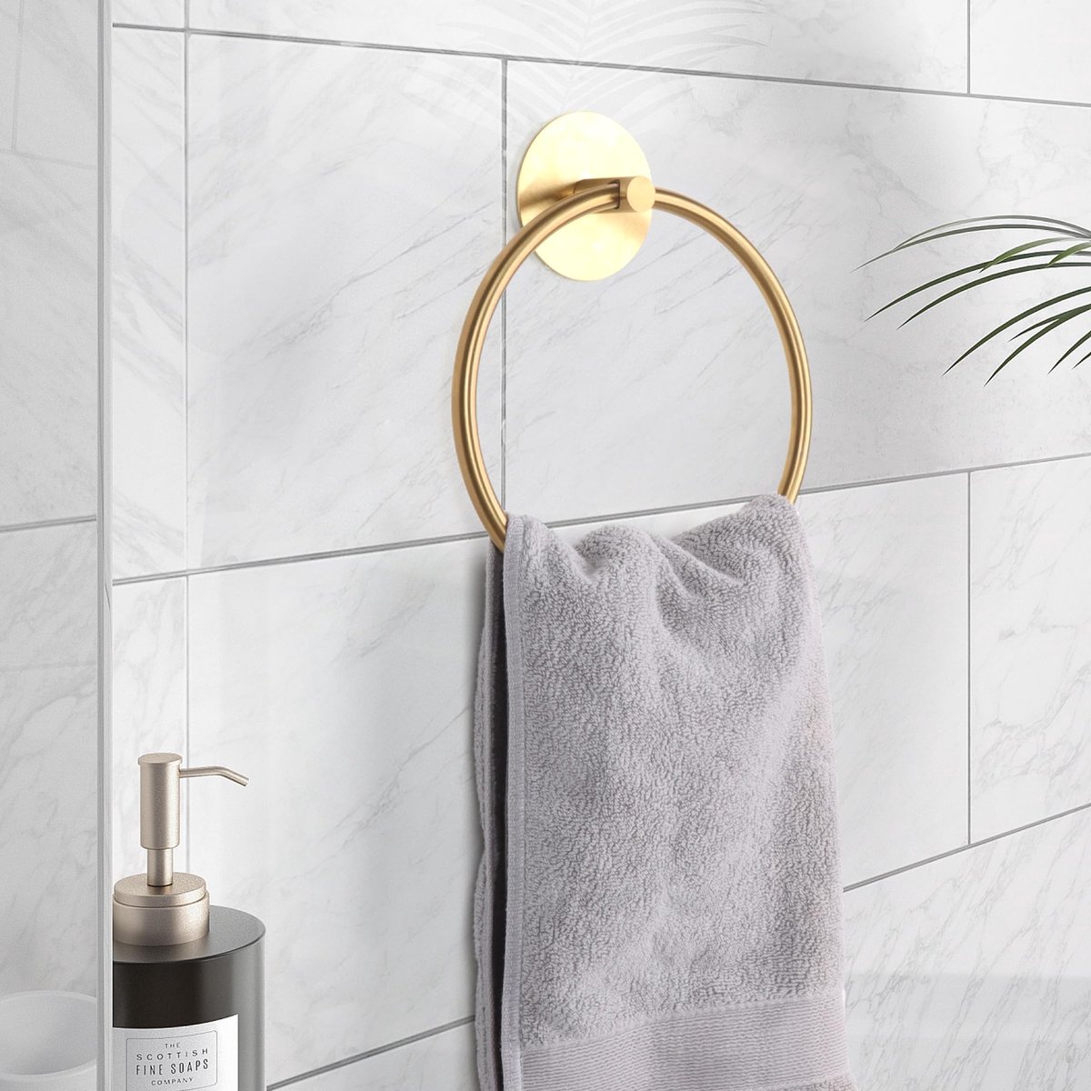 SnelShoppen - Toiletrolhouder en Handdoekring Set van 2 - Roestvrijstalen Badkameraccessoires - Zelfklevende Toiletpapierhouder en Handdoekhouder in G