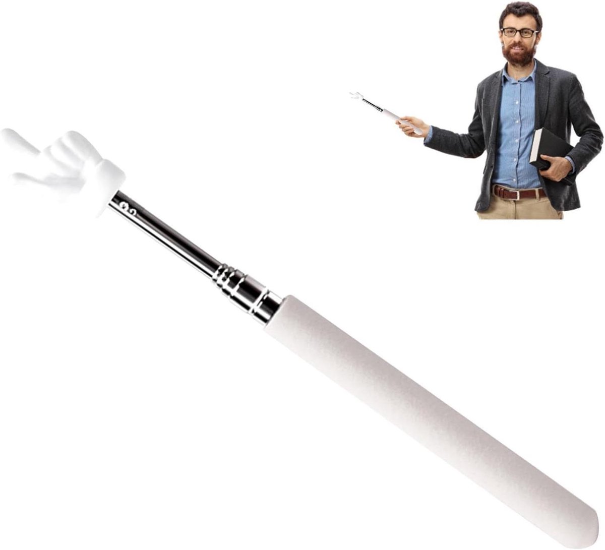 Uitschuifbare Aanwijsstok - Presentatie Tool - Klas Presentaties - Schattig en Opvallend - 55 cm Uitgeschoven - Wit