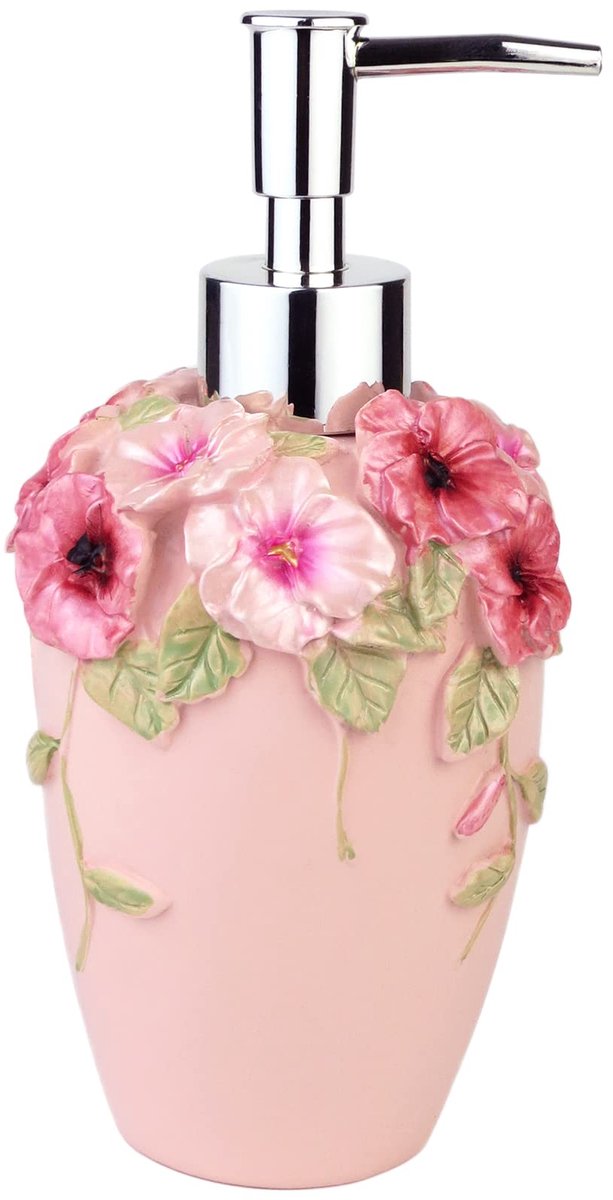 SnelShoppen - Luxe Vintage Bloemzeepdispenser - Handgeschilderde Hars - 300ml Roze - Ideaal voor Badkamer, Keuken, Schoonheidssalon en Hotel