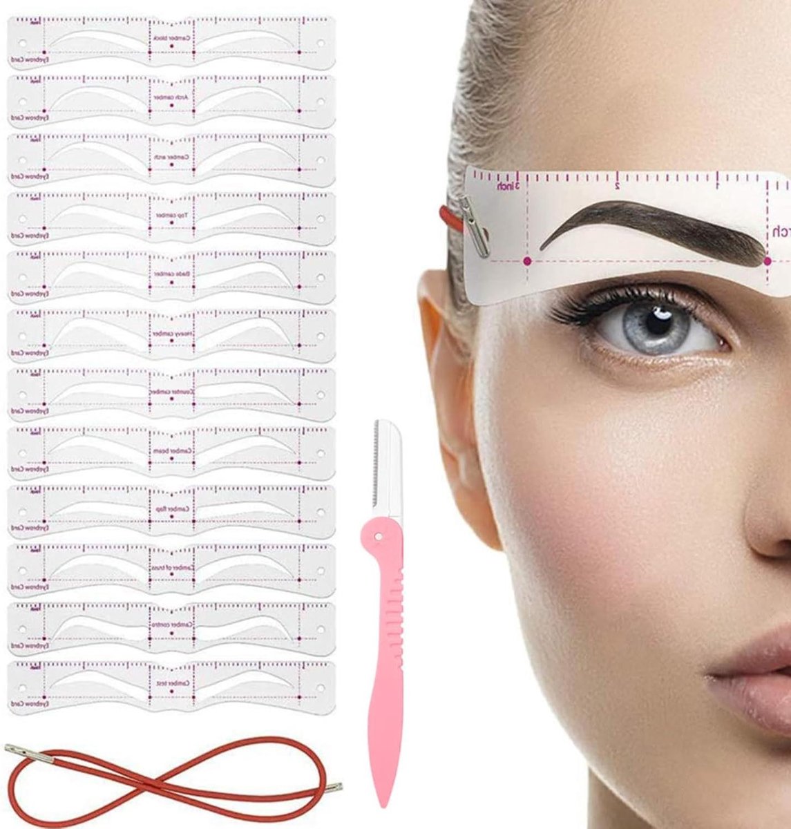 Wenkbrauw Stencil Set - Sjabloon Wenkbrauwvorm - Symmetrisch Stylen - Twaalf Vormen - 19.7 x 4.9 x 1.1 cm