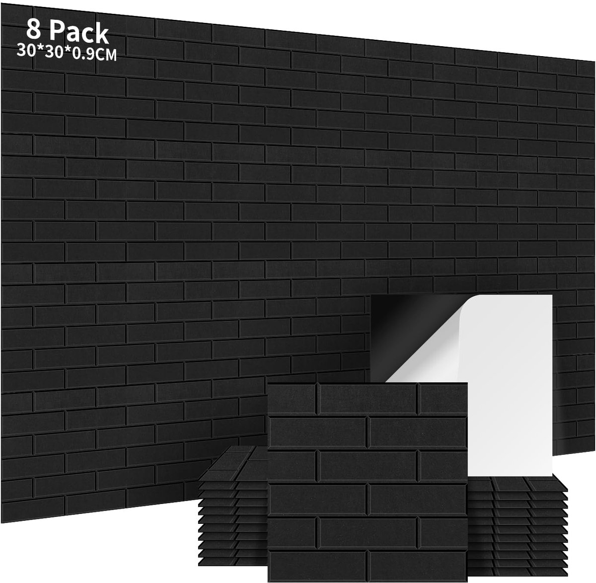 SnelShoppen - Akoestische Panelen Zelfklevend 8 Stuks, 30x30x0.9cm Wandpanelen voor Geluidsisolatie en Wanddecoratie, Zwart, Ideaal voor Opnamestudio,