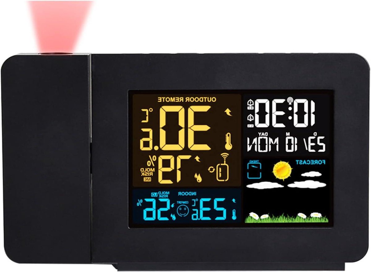 Projectiewekker Digitaal - Wekker Plafondklok - Tijd Aflezen - 180° Verstelbare Projector - 21 x 13 x 7 cm - Zwart