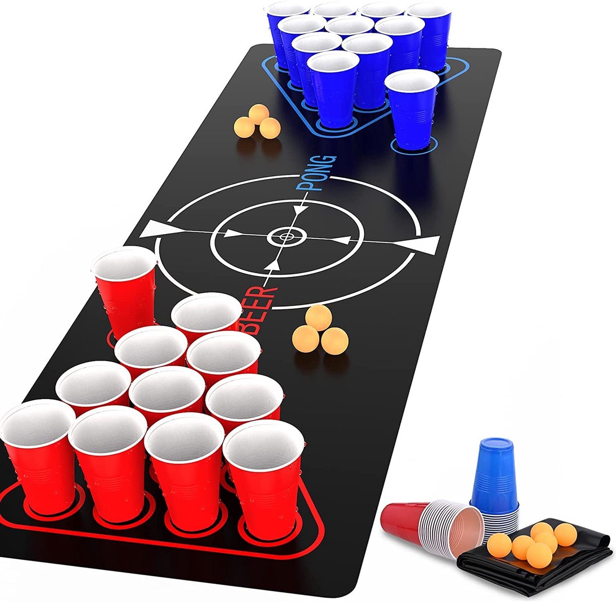 Dailygoods- Bierpong Set - Speeltapijt (1,8 x 0,6 m) - Bierpong Bekers - Tafeltennisballen - Party Spel - Voor Volwassenen - Drinkspeel