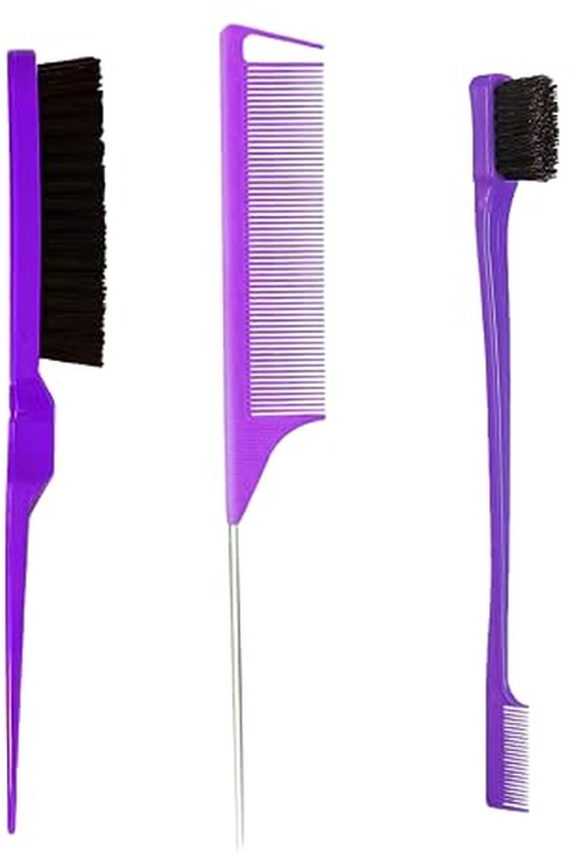 Haarkam Set - Kapperskam Stylingkam - Haar Stylen - Drie Verschillende Kammen - 24 x 8 x 2.1 cm - Paars