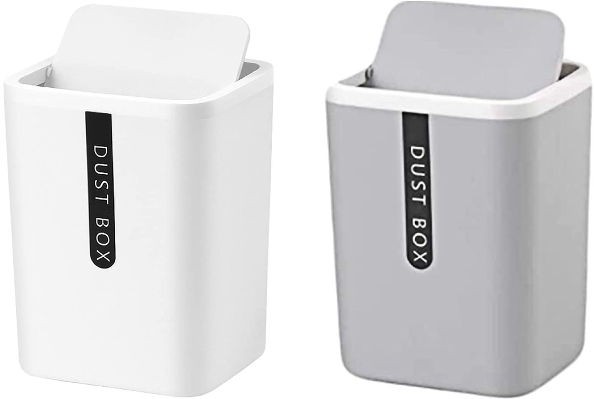 Dailygoods - Plastic Afvalbak met Flapdeksel - Mini Prullenbak Set voor Keuken, Badkamer en Bureau