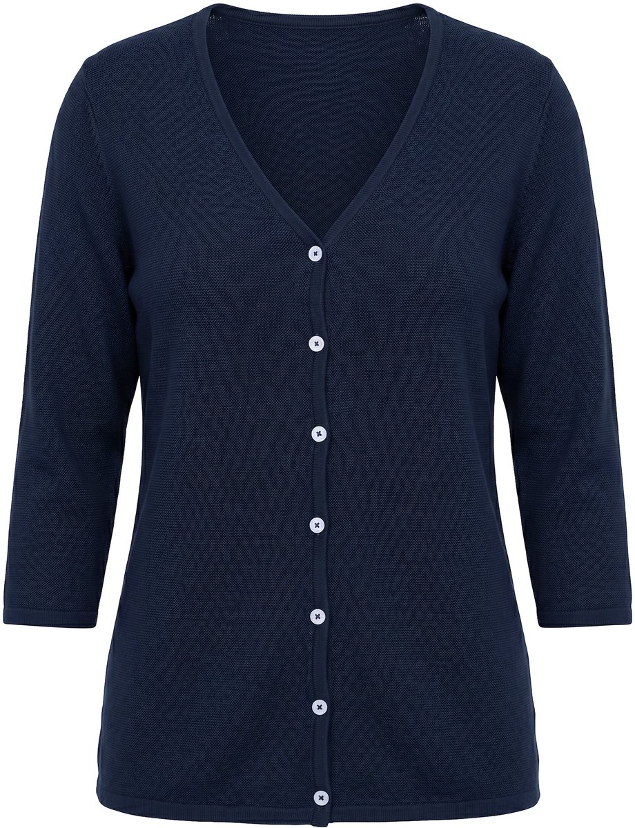 Ulla Popken - Dames - Vest 3/4 mouwen biologisch katoen - Marine - Maat 50+