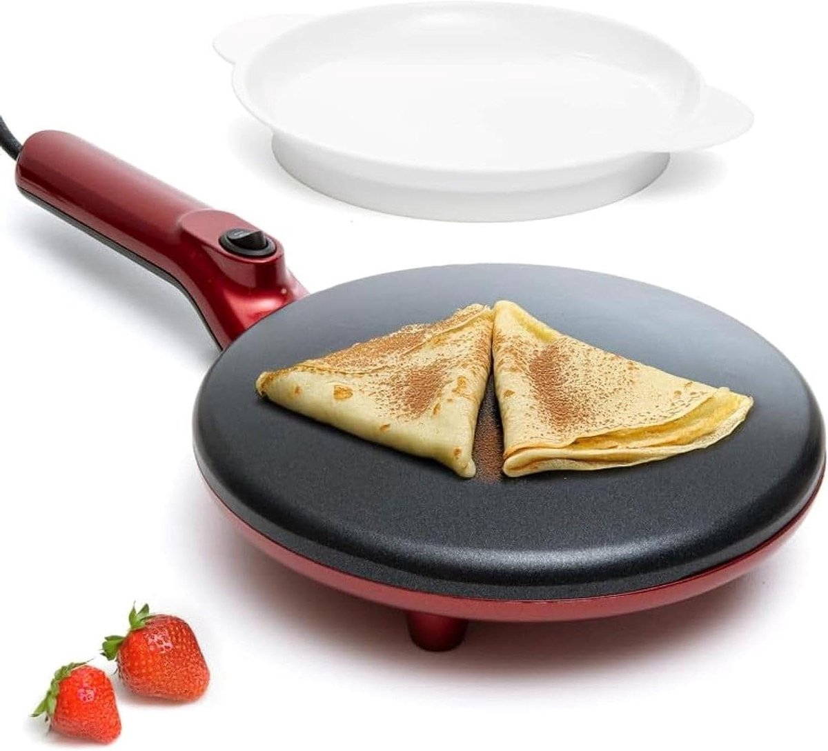 Elektrische Pannenkoekenmaker - Crêpe Pan Platte Plaat - Ontbijt Bereiden - Automatische Temperatuurregeling - 203 cm - Rood