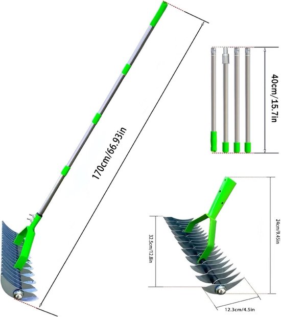 Verticuteerhark Rieten - Gras hark Gazon hark - Gazon Onderhoud - Gebogen Stalen Tanden - 11.4 cm tandlengte - Metaal — afbeelding 3