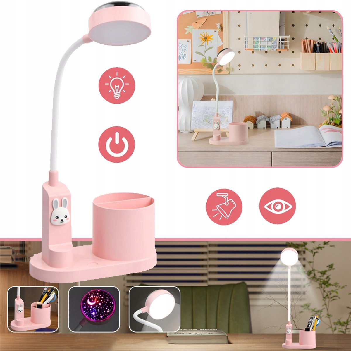 Roze Oplaadbare Bureaulamp, Kleine Tafellamp, Aanraakgevoelig Dimbaar, Nachtlampje Voor Leesplezier Naast Het Bed, Geschikt Voor Thuis, Kantoor Of Slaapkamer