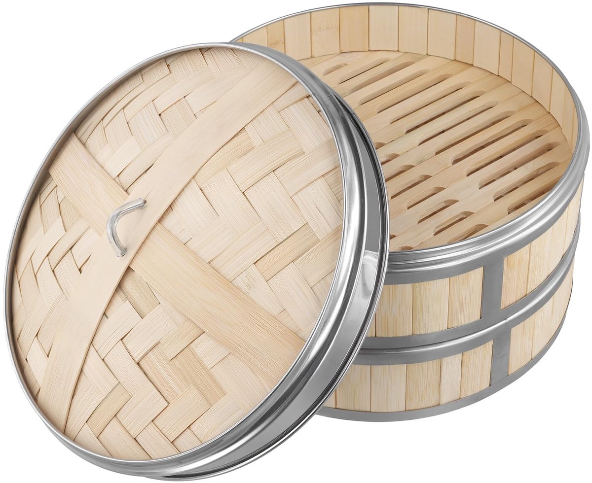 Dailygoods - 26 cm Bamboe Stoommand met Deksel, 2 Niveaus voor Buns en Dumplings