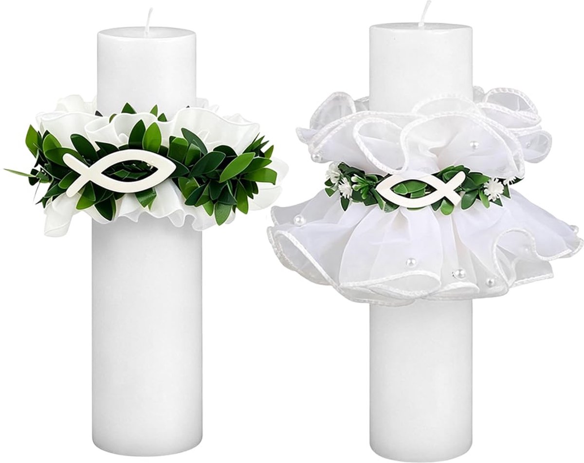 Dailygoods - 2 Stuks Kaarsendecoraties voor Communie en Doop - Druppelbescherming en Kaarsenrok