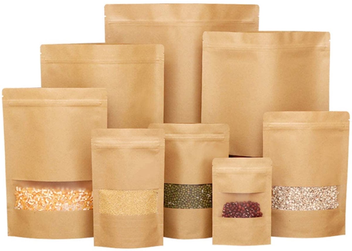 Dailygoods - Biologisch afbreekbare Kraftpapieren Zakjes met Venster - 100 Stuks