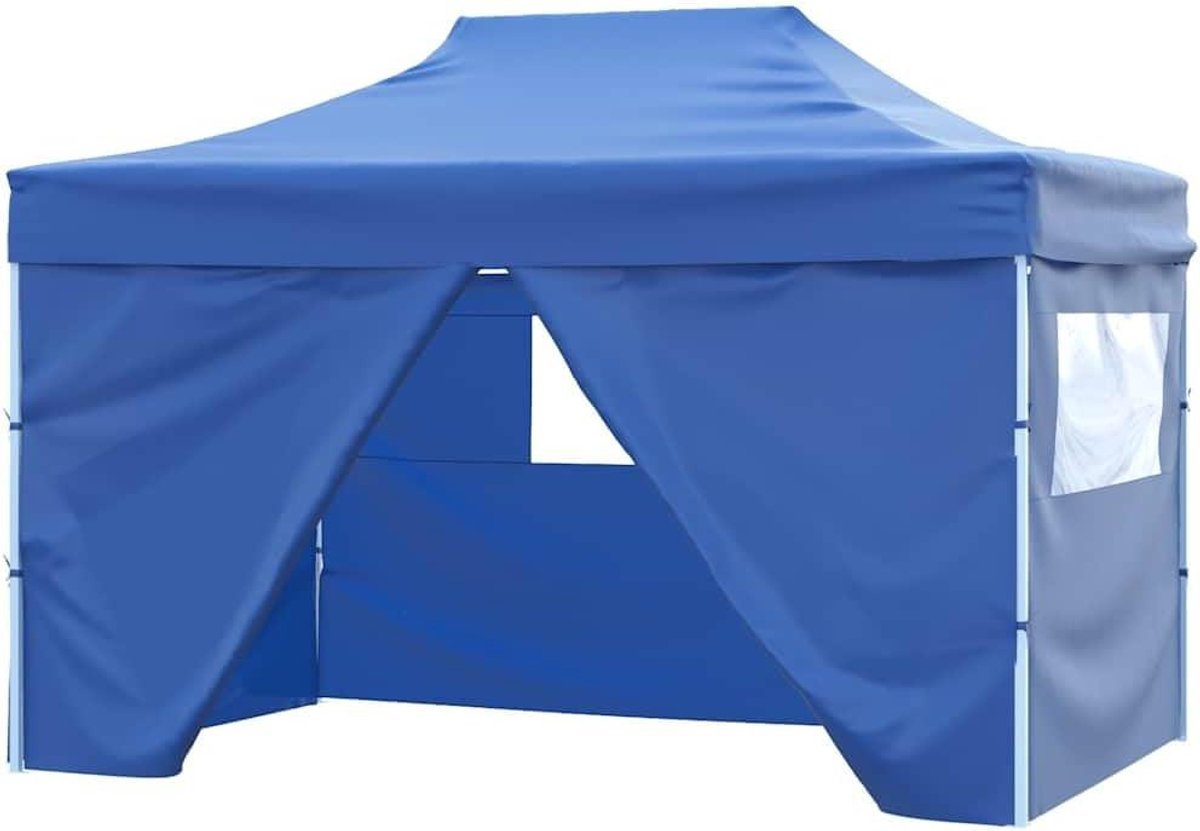 Opvouwbare Partytent - Tuinpaviljoen Feesttent - Buitenfeesten Organiseren - UV- en Waterafstotend Dak - 3 x 4 m - Blauw