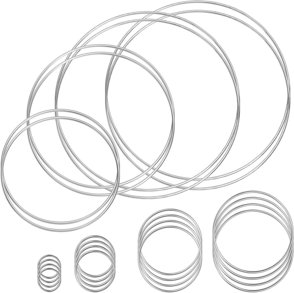 Macramé Hoepels Ringkit - Dromenvanger Ringen - Doe-het-zelf Projecten - 8 Verschillende Maten - 24 Stuks - Wit