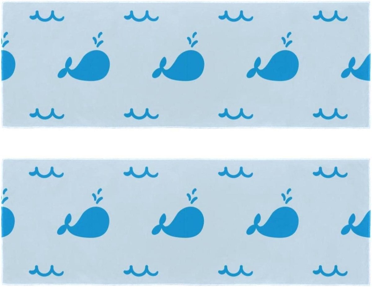 Reishanddoeken 2 Stuks - Sportdoek Kampeerdoek - Snel Drogen - Super Absorberend - 30 x 80 cm - Blauw Walvis