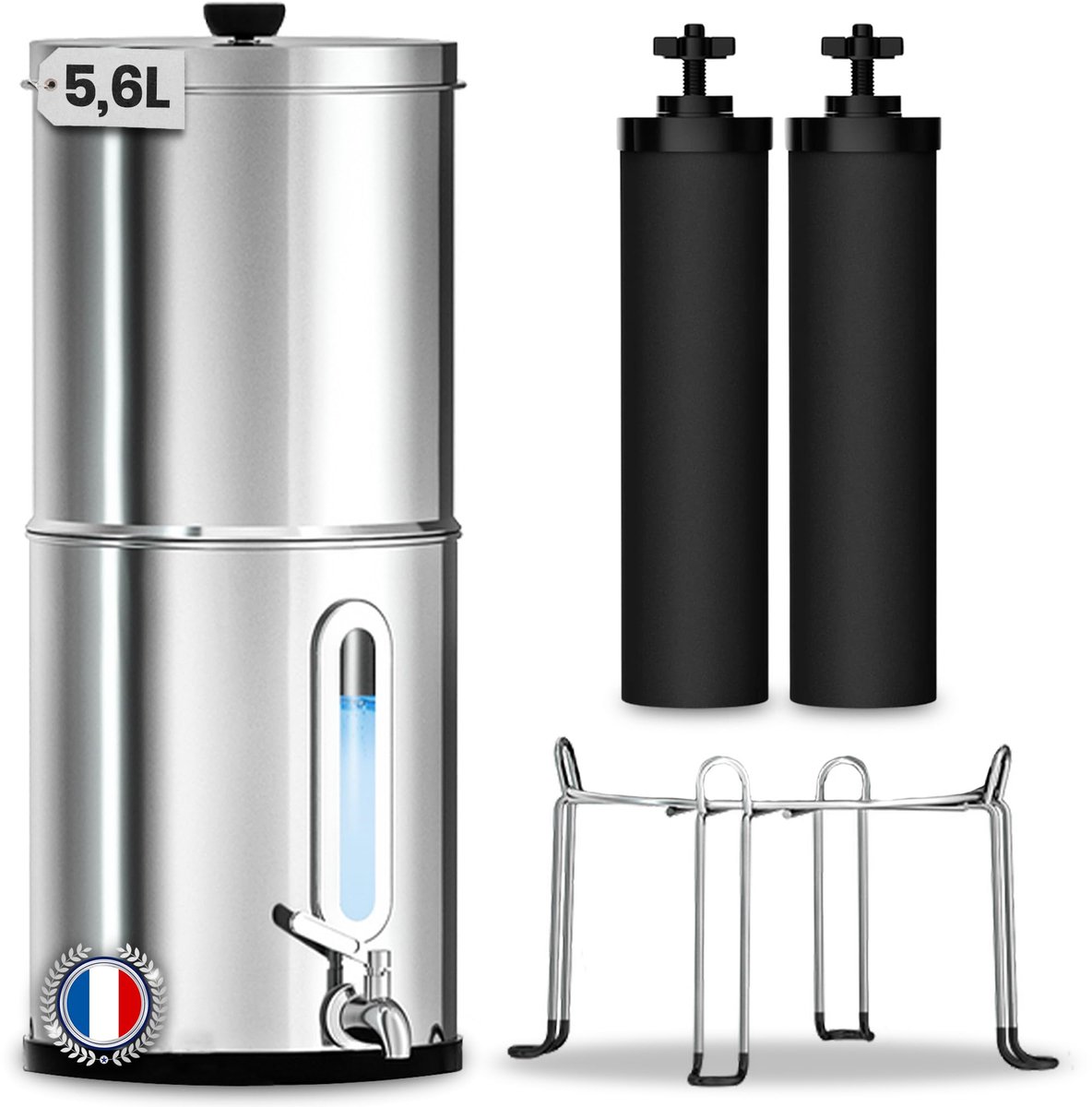 Waterfilter – Waterzuiveraar – Waterzuivering – Gravity Filter – Waterkan – Roestvrij Staal – Actieve Kool Filter – 5,6 Liter Capaciteit