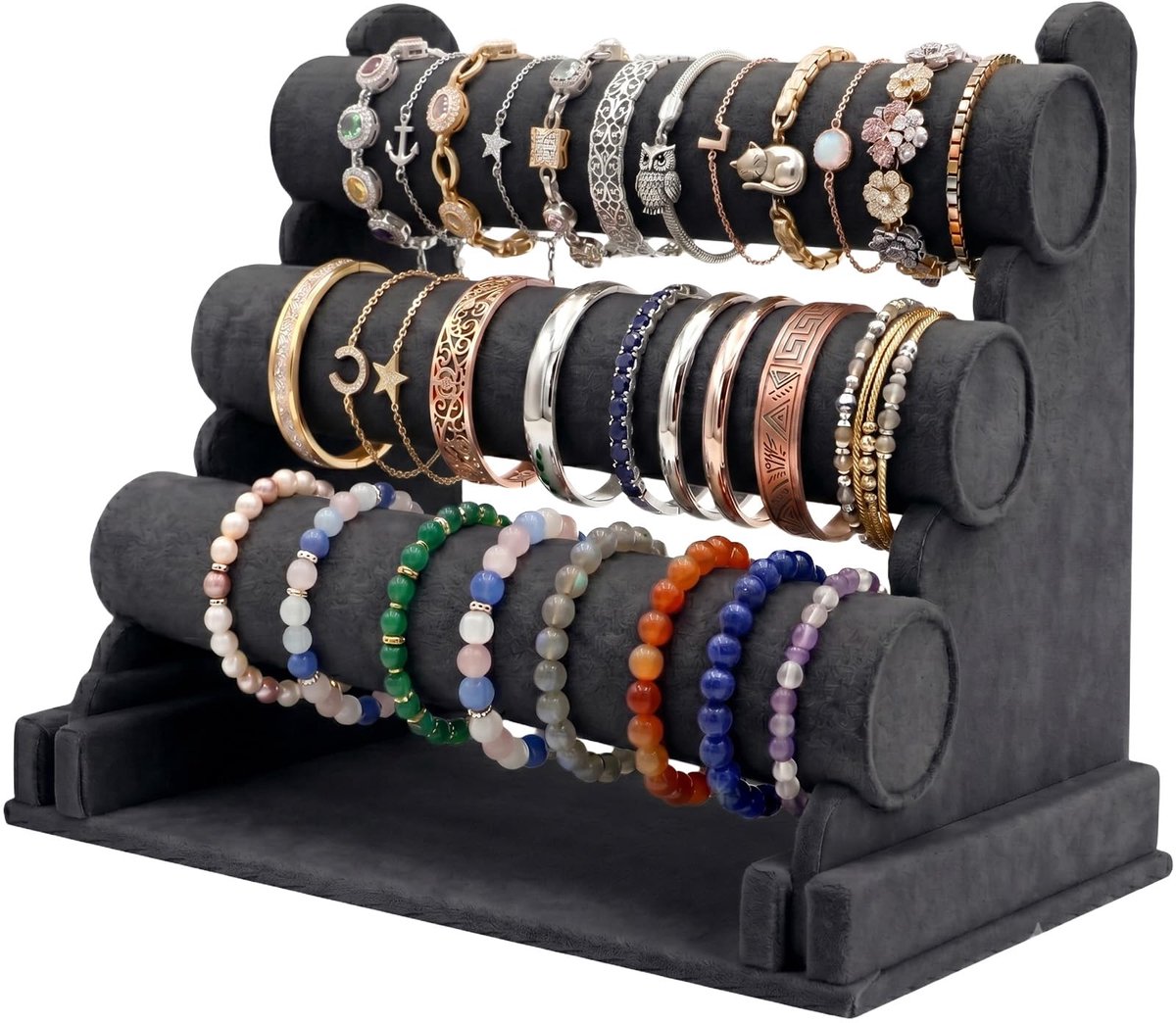 SnelShoppen - Zwart Fluwelen Sieraden Organizer Stand, 3 Tiers Afneembare Armband Display Stand en Houder, Perfect voor Sieraden Opslag en Presentatie