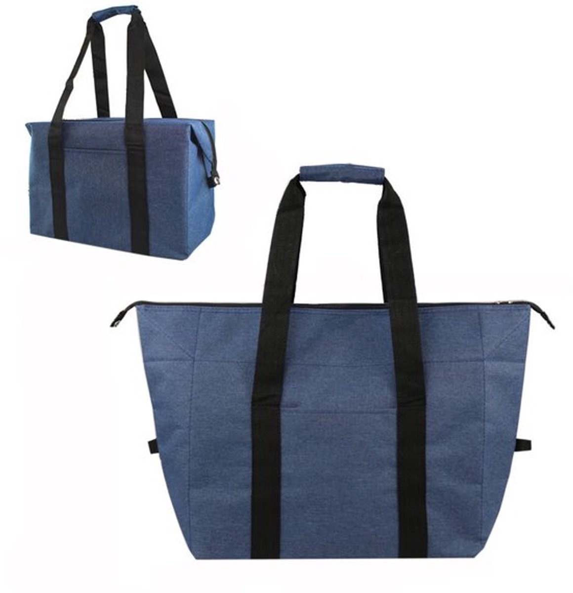 Opvouwbare koeltas – Thermotas voor eten – Geïsoleerde boodschappentas – Koeltas – Picknicktas – Shopper – Opbergtas – Met ritssluiting – Herbruikbaar – 39 x 19 x 34 cm – Geschikt voor boodschappen, reizen, picknicken op het strand, enz. – Blauw