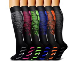 6 Paar Compressiekousen - Unisex - Bevordert Bloedcirculatie - voor Hardlopen, Verpleging, Sport - Zwart - 1 Set