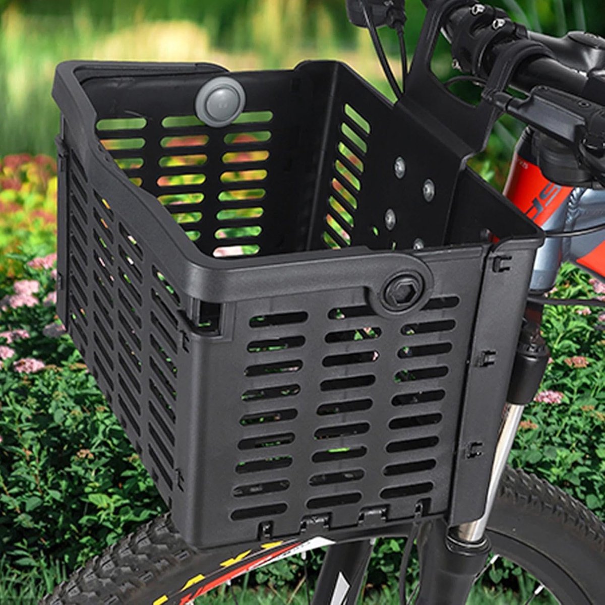 Stuurmand – Fietsmand – Fietsaccessoire – Afneembare voormand – Opvouwbaar – Geschikt voor mountainbikes en e-bikes – PP-materiaal – Zwart