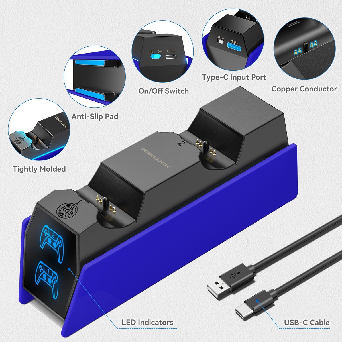 SnelShoppen - P5 Controller Oplader voor PS5 en PS4 - Snelle Oplader voor Gamecontrollers - LED Indicator - Compact en Lichtgewicht - Perfect voor Gam