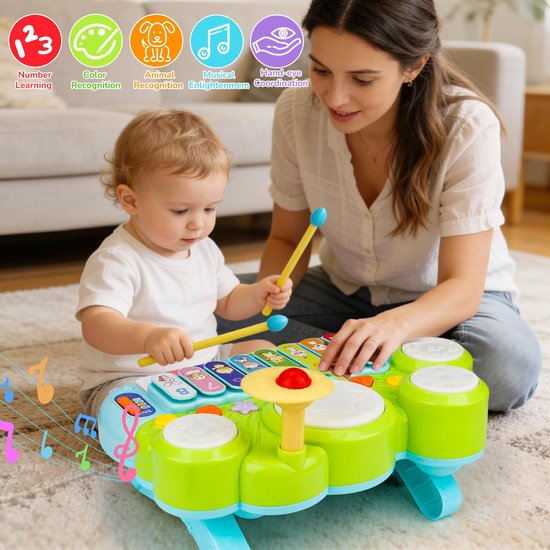 Muzikaal Speelgoed Voor Baby's - 5-In-1 Piano, Keyboard, Xylofoon En Drumstel - Speelgoed Voor Meisjes En Jongens Van 1 Jaar - Muziekinstrumenten Voor Peuters Van 0-2 Jaar - Verjaardagscadeau, Paascadeau, Babyspeelgoed — afbeelding 2