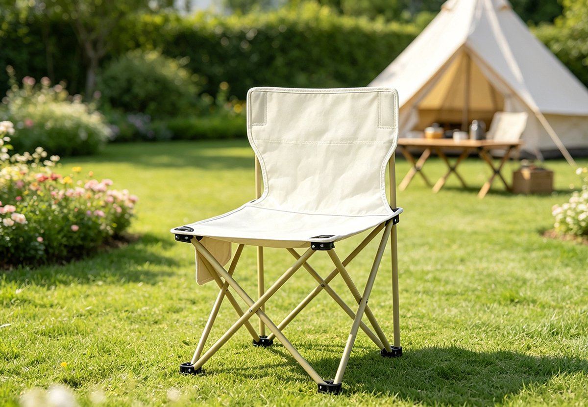 43 cm crèmekleurige strandstoel voor volwassenen Lichtgewicht en opvouwbare campingstoel geschikt voor strand kamperen concerten en diverse buitenactiviteiten Afmetingen 43*43*72 cm
