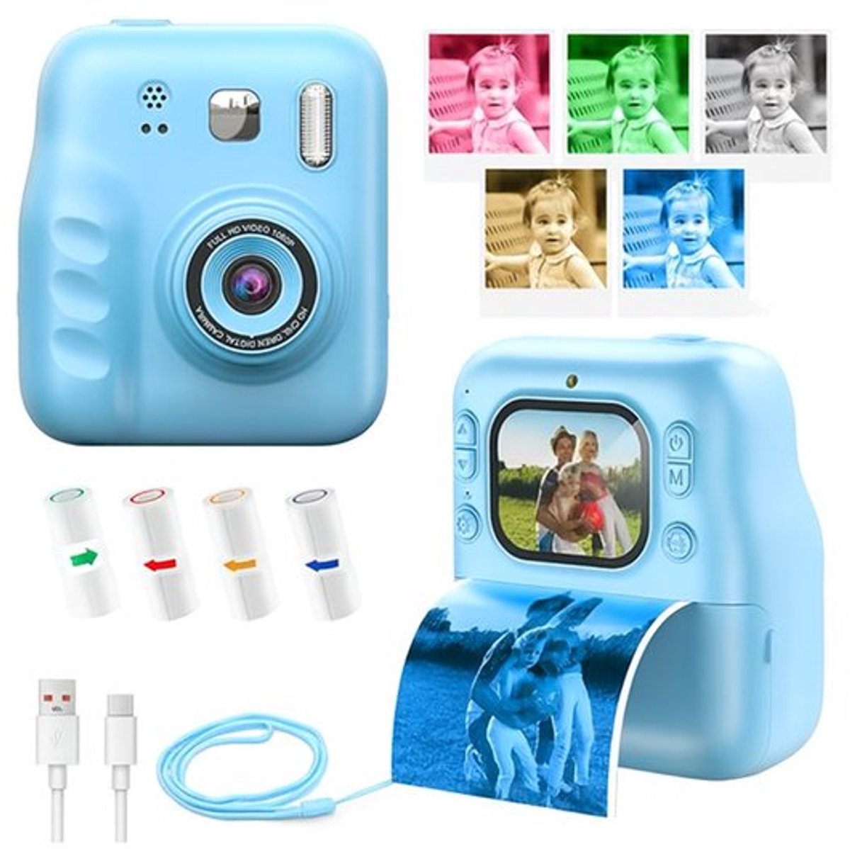 Kindercamera met Instant Print voor Meisjes en Jongens - Digitale Camera met 1080P, 32GB - Instant Kleur Print - 2,4" HD - 1080P Selfie - 4 Rollen Fotopapier - Blauw