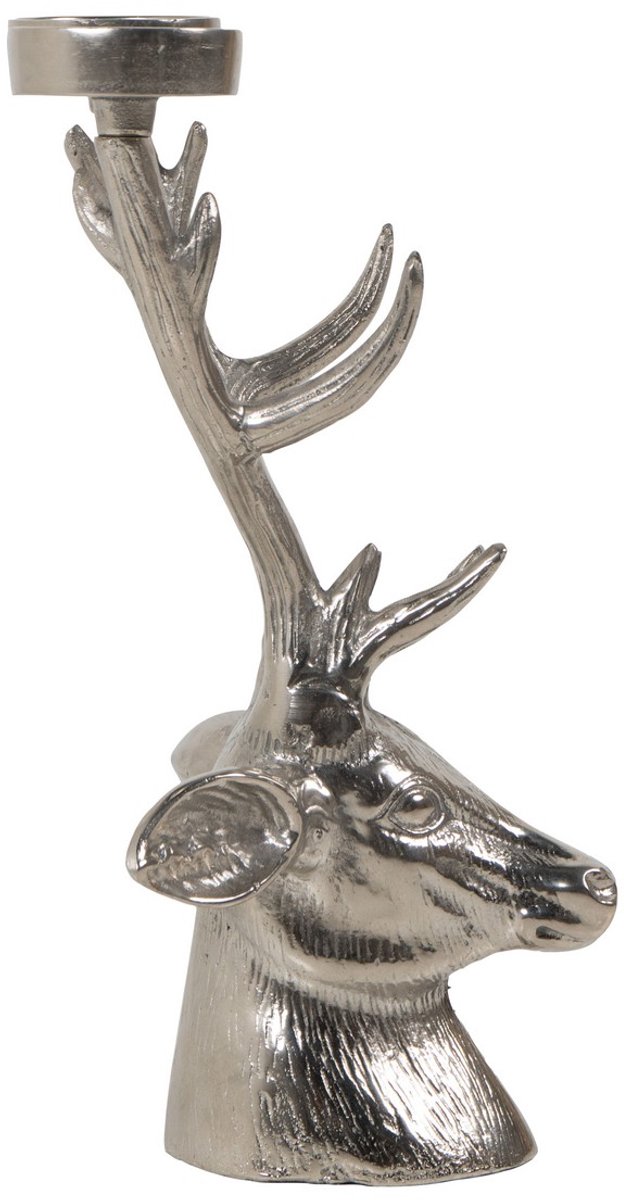 Candle Holder deer head silver 37x24cm