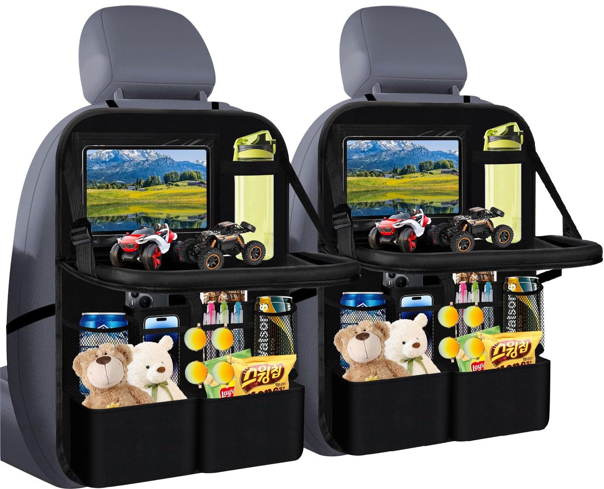 SnelShoppen - 2 Stuks Auto-Organizers Achterbank met Klaptafel, Grote Rugleuningbescherming voor Kinderen, Multifunctionele Waterdichte Organizer, Zwa