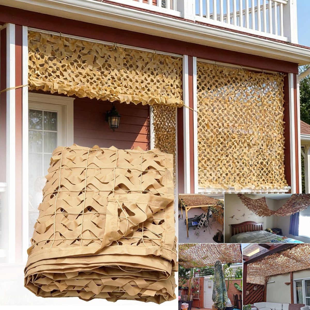 KZQ Camouflage Zonneschermnet - 200x300cm - Schaduwdoek - 210D Oxford - Voor Tuin Balkon Kamperen En Decoratie - Geel