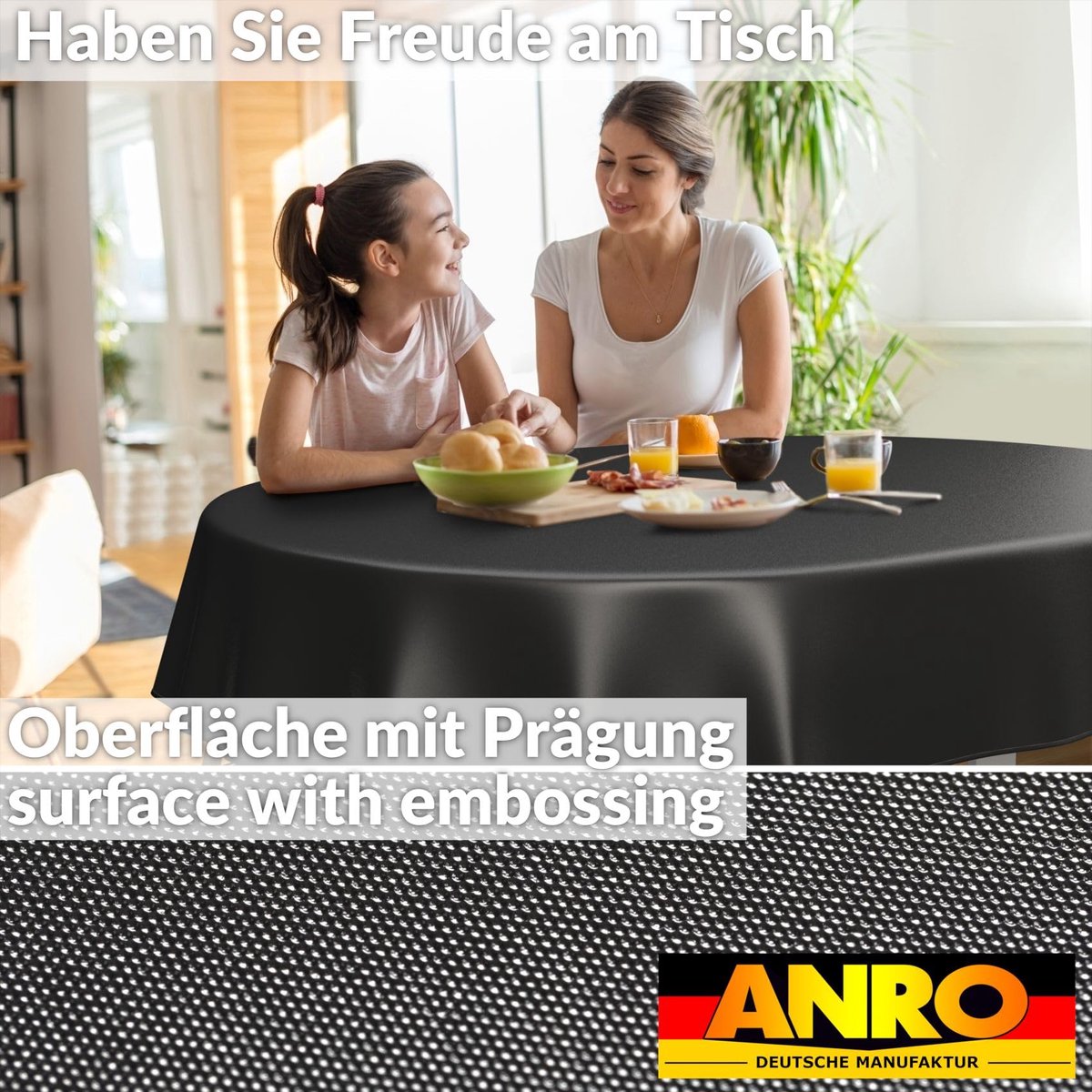 SnelShoppen - Afwasbaar Tafelzeil Ovaal 240x140 cm - Tuin- en Keuken Tafelkleed - Zwart met Zoom - Perfect voor Feesten, Camping en Buitengebruik