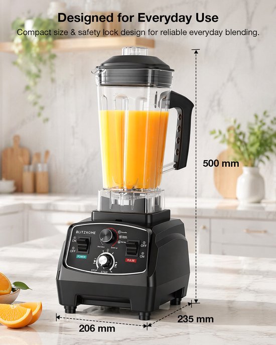 BlitzHome BH-200D Professionele Blender 1600W - 2L BPA-vrije Blenderkan - 9 Snelheden - Timer 1-5 min - Smoothies, Soep, IJs Crushen & Noten - Zwart van BlitzHome — afbeelding 3