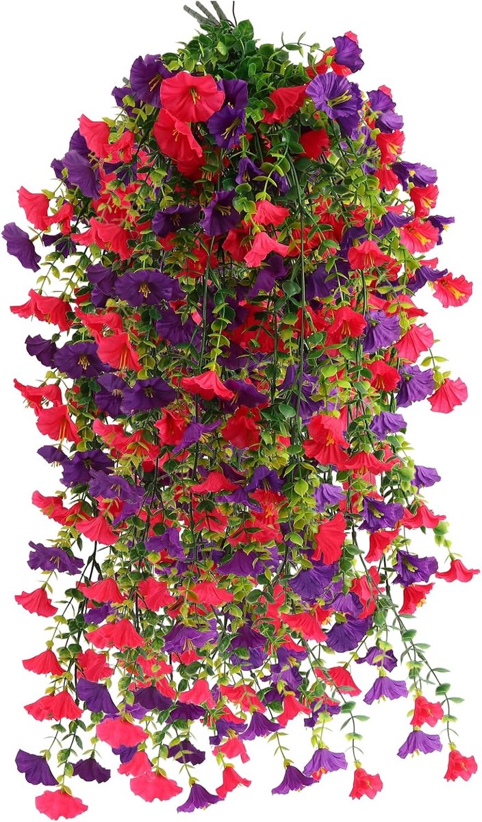 Kunstplant - Hangplant Kunstbloemen - 4 Stuks Kunst Petunia Hangplanten 75 cm - UV-Bestendige Hangende voor Buiten en Binnen - Nep herfsthangbloemen - Veranda en Woondecoratie